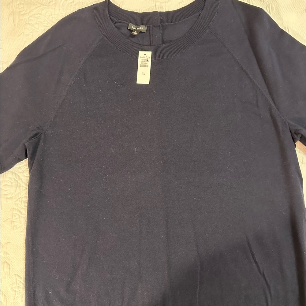 Rich Navy Blue Talbots Short Sleeve Crew Sweater - Lightweight/Soft - NWT
